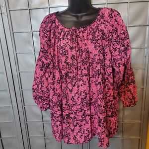 Kim Rogers XL boho floral pink and black top